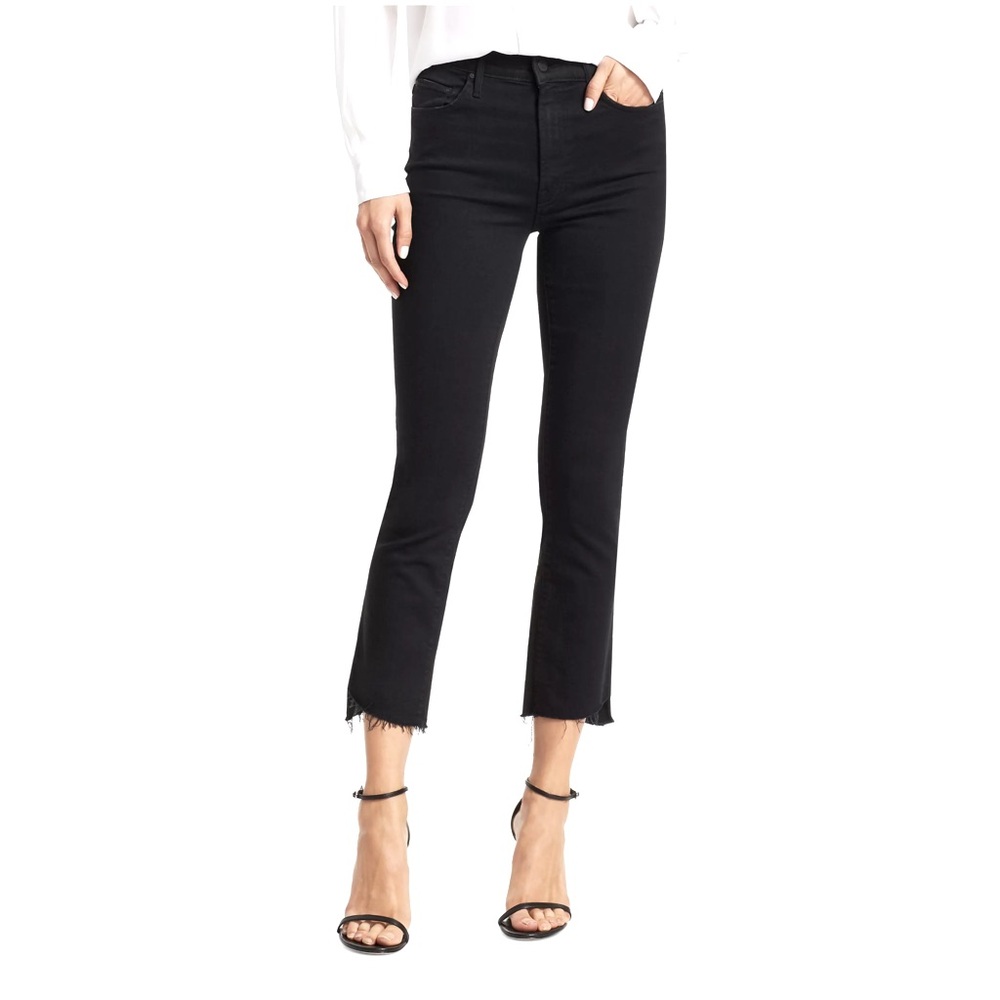 Mother brand -“The Insider” Mid-Rise Frayed Stretch Crop Jeans - size 26 - black